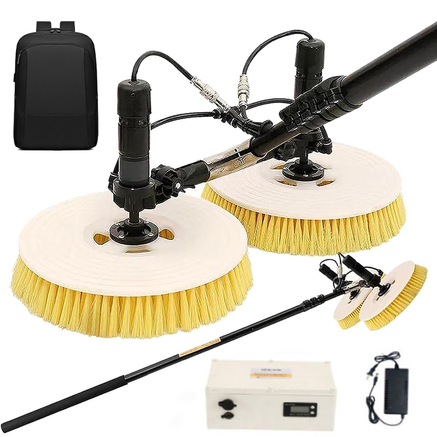 HADECOLL Solar Panel Cleaner Machine With Telescopic Washing Pole Kit Electric Multifunctional Rotating Double Brush Head Water Fed Lithium Battery Powered 7.5M/24.6Ft Reach,Size_Name-5.5M/18Ft