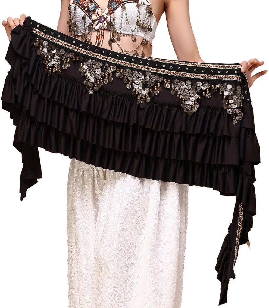 Women's Belly Dance Retro Tribal Hip Scarf with Copper Coins Satin