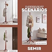 Vista 7 de SEMIR Freestanding Coat Rack, Wooden Coat Tree with 8 Hooks for Handbag and Hat, Sturdy Coat Rack Stand for Bedroom, Office, Entryway, Hallway