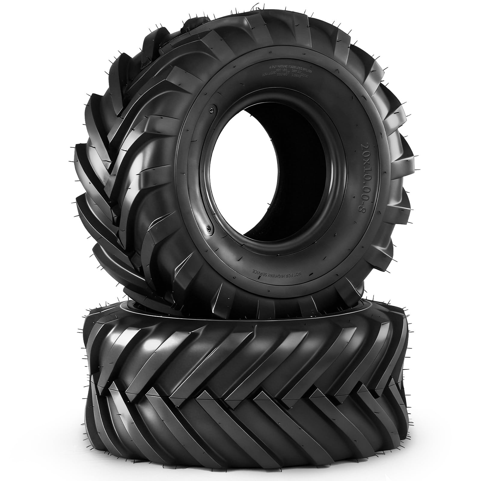 20x10.00-8 Lawn & Garden Mower Tires (Set of 2),20x10x8 Tubeless Tractor Turf Tire,4 Ply Heavy Duty Tires for Riding Golf Carts Lawn Mower Riding