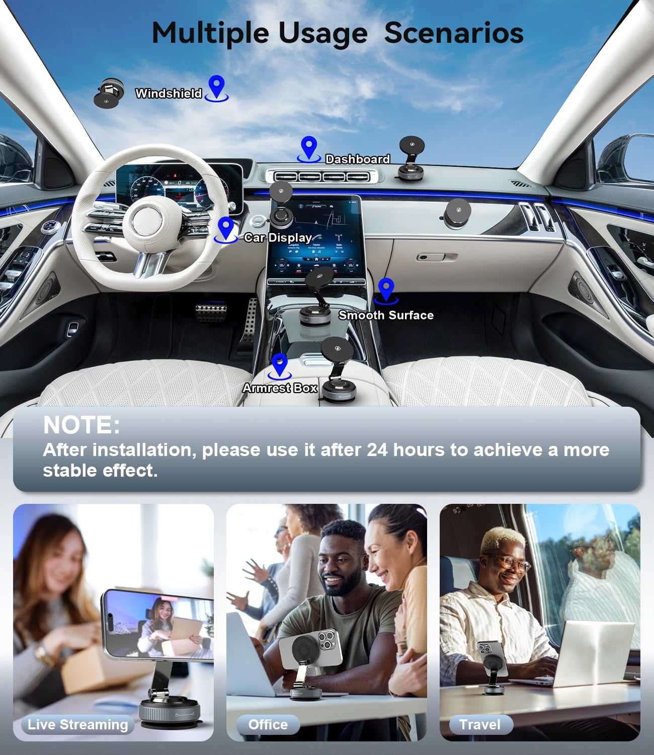15W Cargador Inalámbrico Magnético Soporte Móvil Coche, Nueva Ventosa Elástica con Mayor Potencia, 360° Ajustable Carga Cargador Coche para MagSafe iPhone 17/16/15/14/13/12 Series