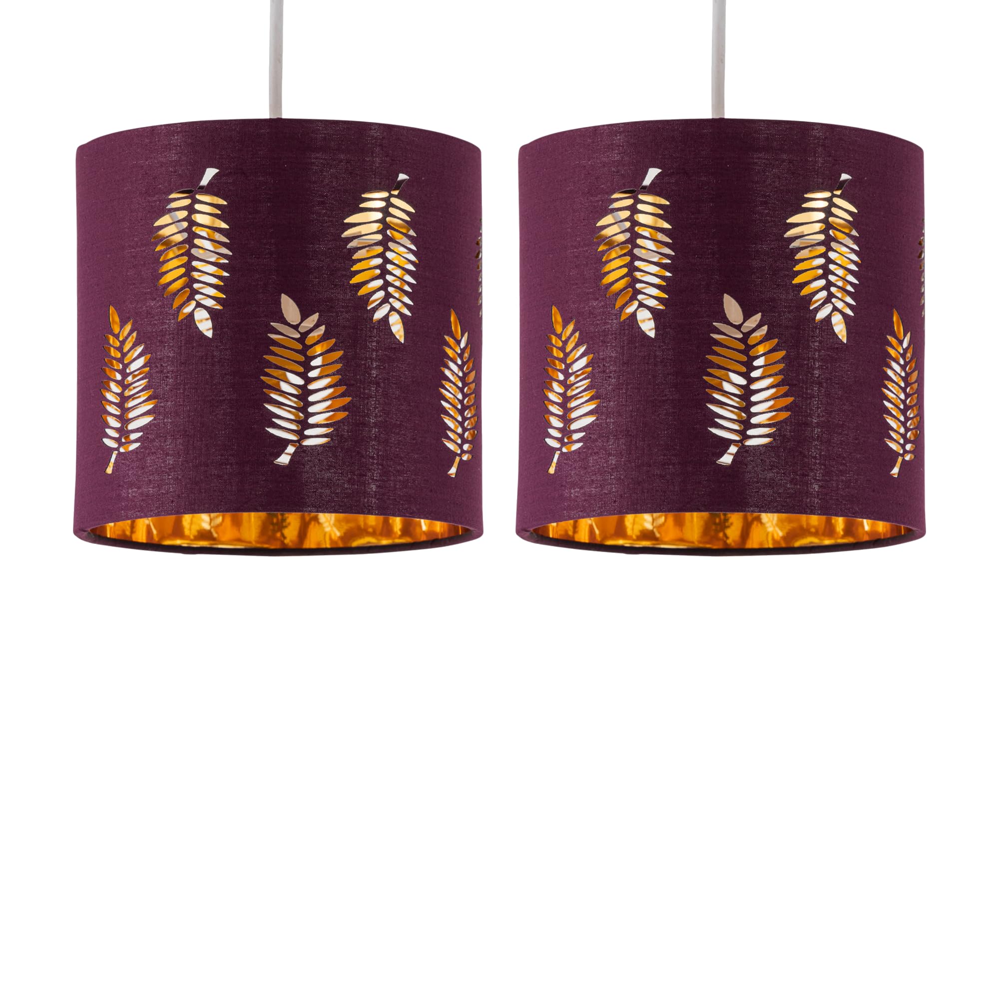 Set of 2 Burgundy Table Lamp Shades, Lampshades for or Bedside Light, Fern Leaf Cut Out Design, Diameter 15cm