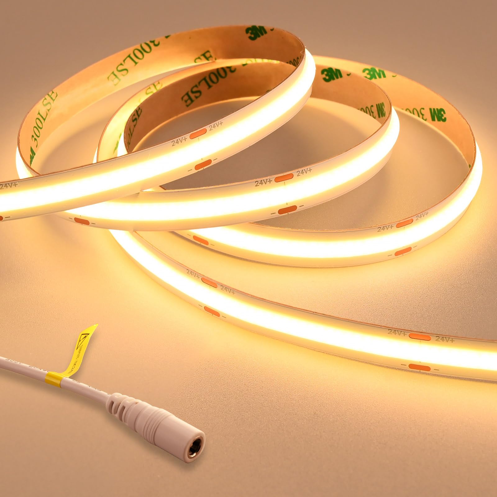 Goming Warm White 24V Super Bright Cob Led Strip Light 3000K 5M 2050Lm/M 14.5W/M Cri 93+ High Density 480Led/M Ip20 Not Waterproof Led Tape Lights For Diy Bedroom Home Decor(No Power Supply)