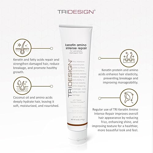 Miniatura 2 de TRIDESIGN Acondicionador intensivo de queratina con aminoácidos grasos y aminoácidos, proteína de queratina hidrolizada, mascarilla hidratante para