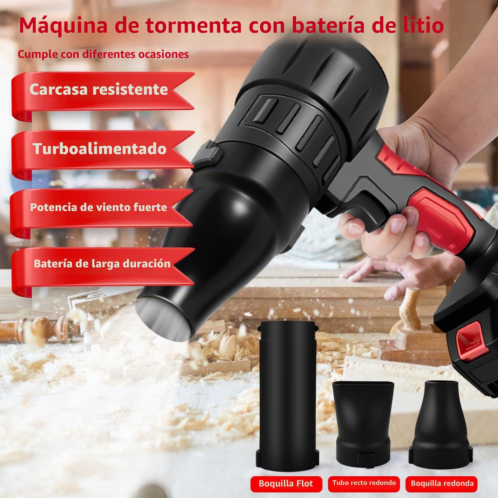 Mini Soplador De Hojas Bateria, 800W 35000 RPM Turbo Soplador De Aire Potente Sopladora De Hojas Con 1300mAh Baterías, 3 Boquillas, Cordless Turbo Leaf Blower Para JardíN, Coche, Nieve Y Polvo