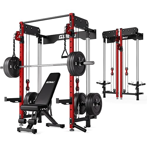 WM3-V4 Folding Squat Rack, Wall Mounted Power Rack with Dual Independent Pulley System, Functional Trainer with 5 Adjustable Function Modes for Space Saving