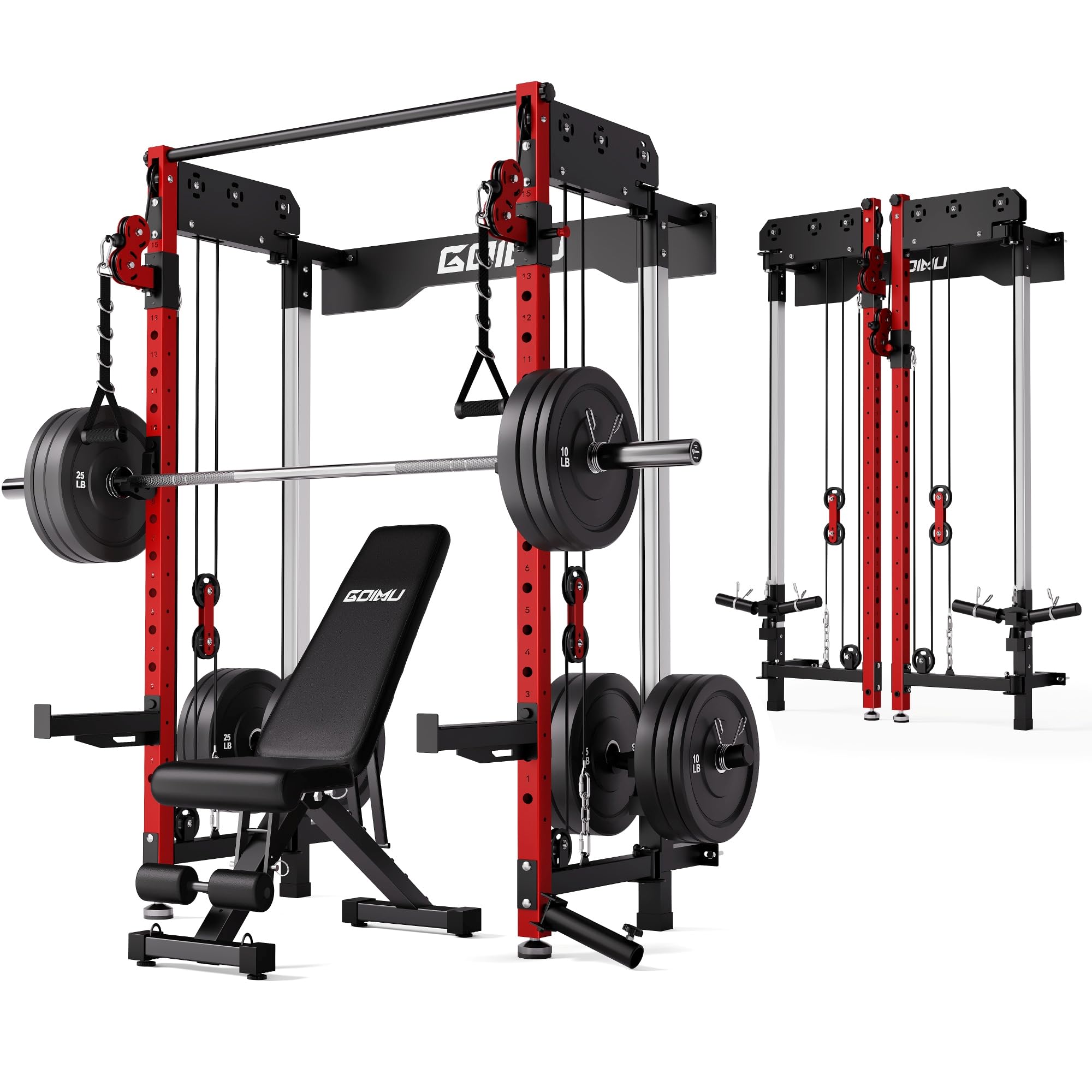 WM3-V4 Folding Squat Rack, Wall Mounted Power Rack with Dual Independent Pulley System, Functional Trainer with 5 Adjustable Function Modes for Space Saving
