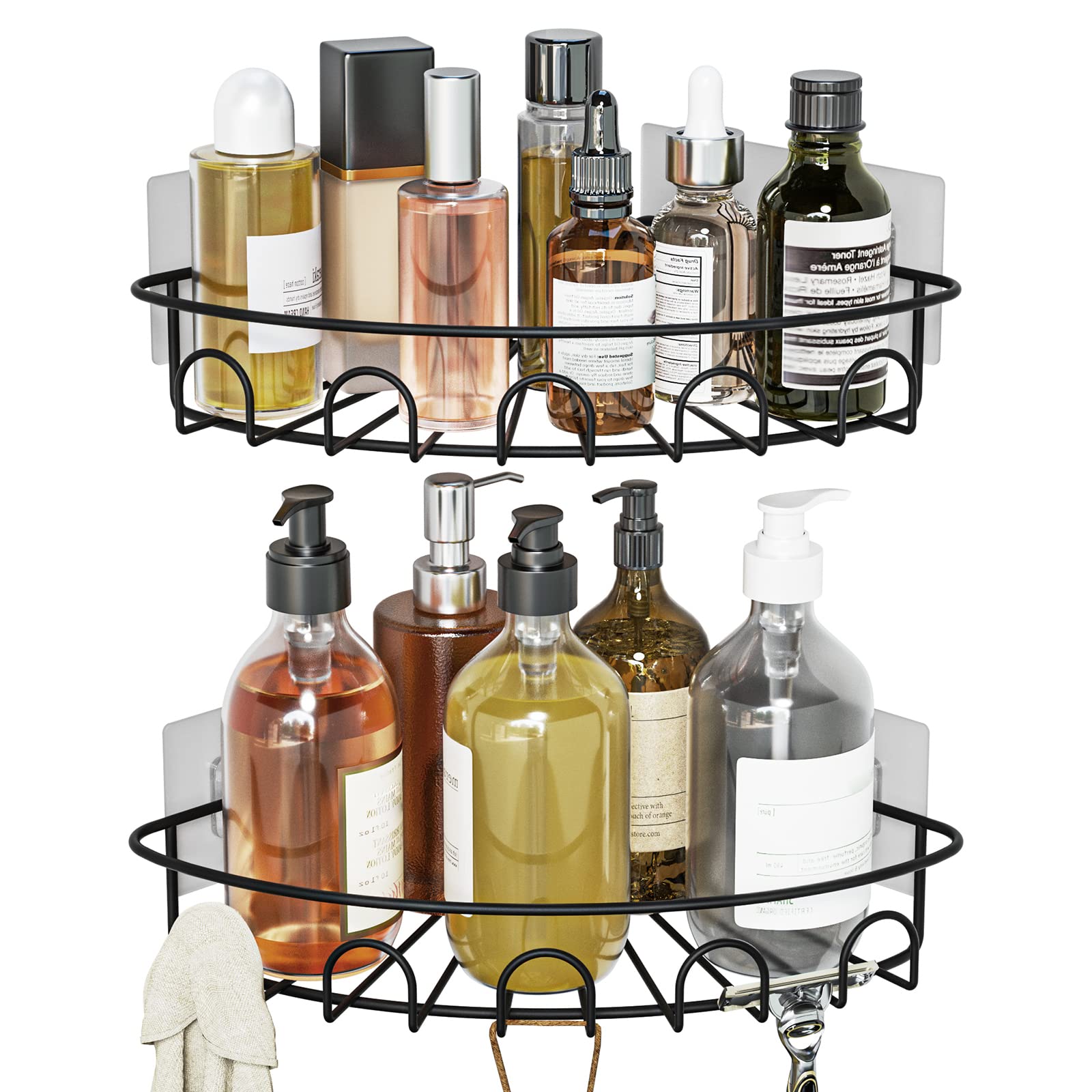 SZXIMU Corner Shower Caddy,2-Pack Shower Organizer Corner,Self Adhesive Shower Shelves,No Drilling Rustproof Shower Storage Rack, Shower Shelf for Bathroom,Kitchen,RV (Matte Black)
