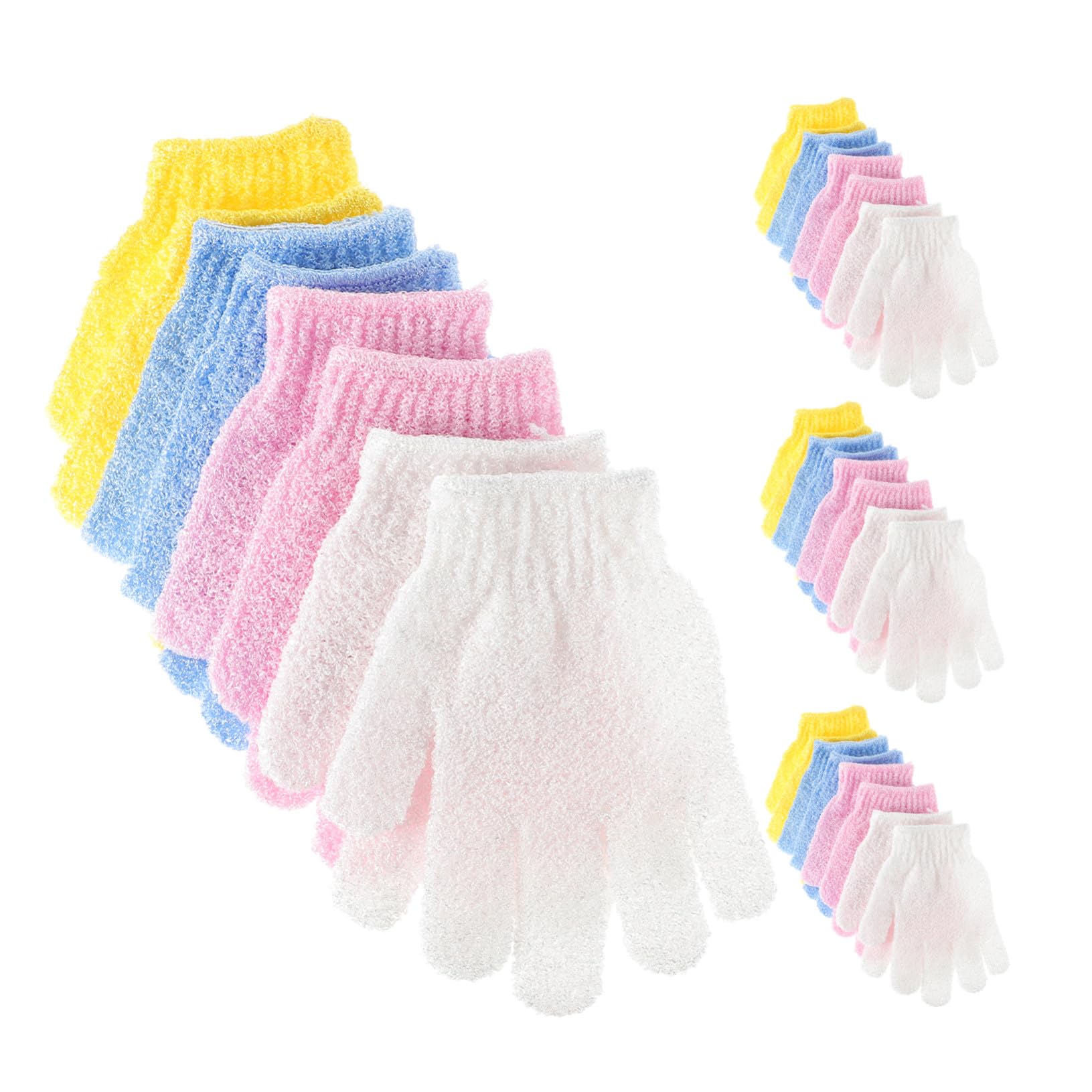 16 Paia Guanti Esfolianti da Doccia in Nylon Doppia Faccia Guanti Bagno Dita per Esfoliazione Delicata e Massaggio Corpo Famiglia Giallo Bianco Blu Rosa