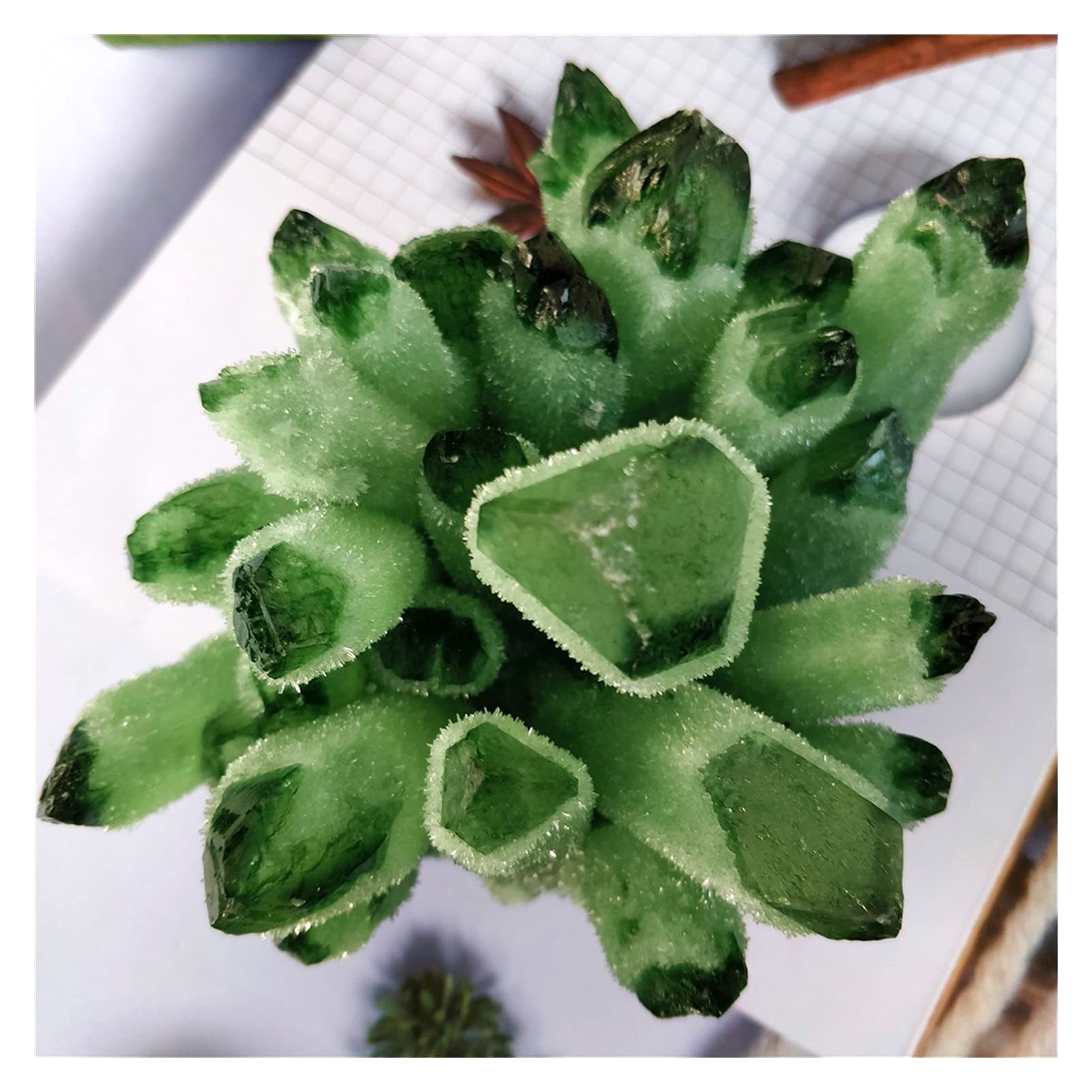 JJSCCMDZ Black tourmaline Natural Green Phantom Quartz Crystal Cluster Mineral Specimens For Healing Ornament Decor (Size : 800-850g)