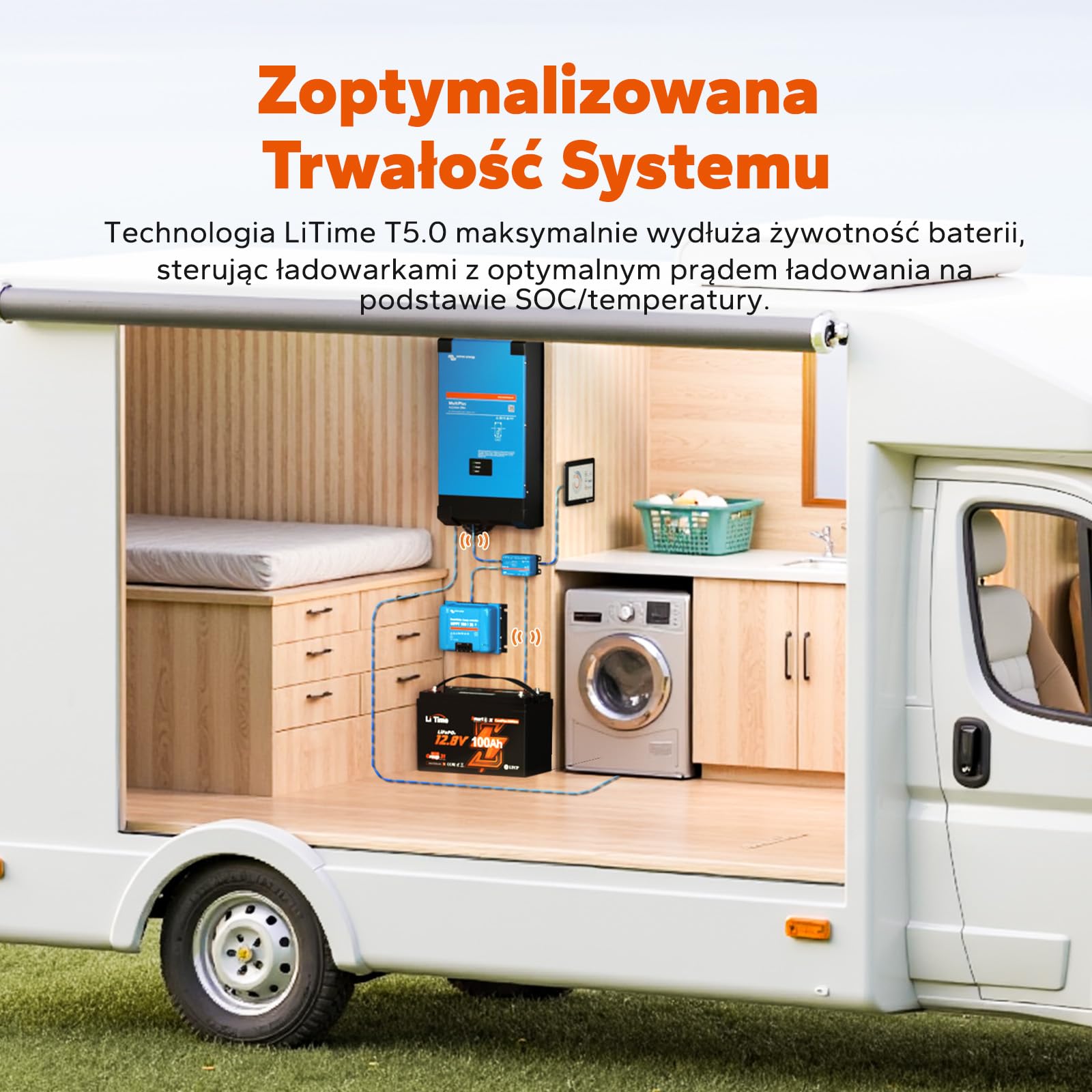 LiTime LiFePO4 12V 100Ah Lithium Bateria Bluetooth Z Systemem Victron, Komunikacja CAN/RS485, 100A BMS, Akumulator 12V 4000-15000 Cykli, Do Kempingów, łodzi, Off-Grid