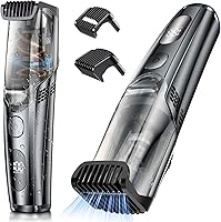 VivaEase Vacuum Beard Trimmer for Men: Precision Knob, 1-20mm Lengths, IPX6 Waterproof, 90+ Min Battery, Mess-Free Grooming - Black