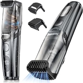VivaEase Vacuum Beard Trimmer for Men: Precision Knob, 1-20mm Lengths, IPX6 Waterproof, 90+ Min Battery, Mess-Free Grooming - Black