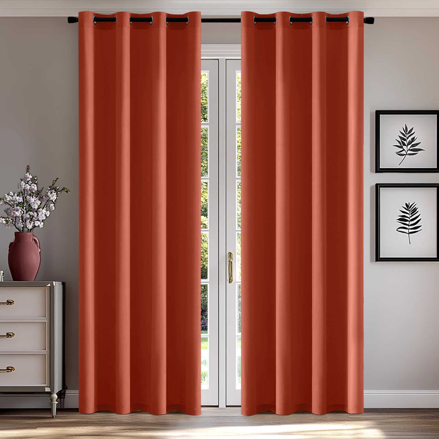 MIULEE Voile Gardinen mit ösen Vorhänge Halbtransparent Stores Vorhang Transparente ösenschal Wohnzimmer Schlaufenschal 2er Set 140x225cm Ziegelrot