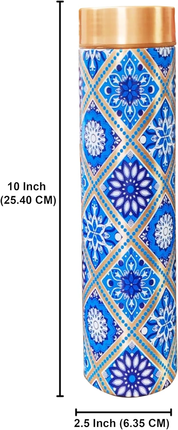 Pencil Copper Water Bottle 25 OZ/750 ML Set of 3 Color Engraving Work Drinking Flask Ayurvedic Leakproof Bottle for Sports, Yoga