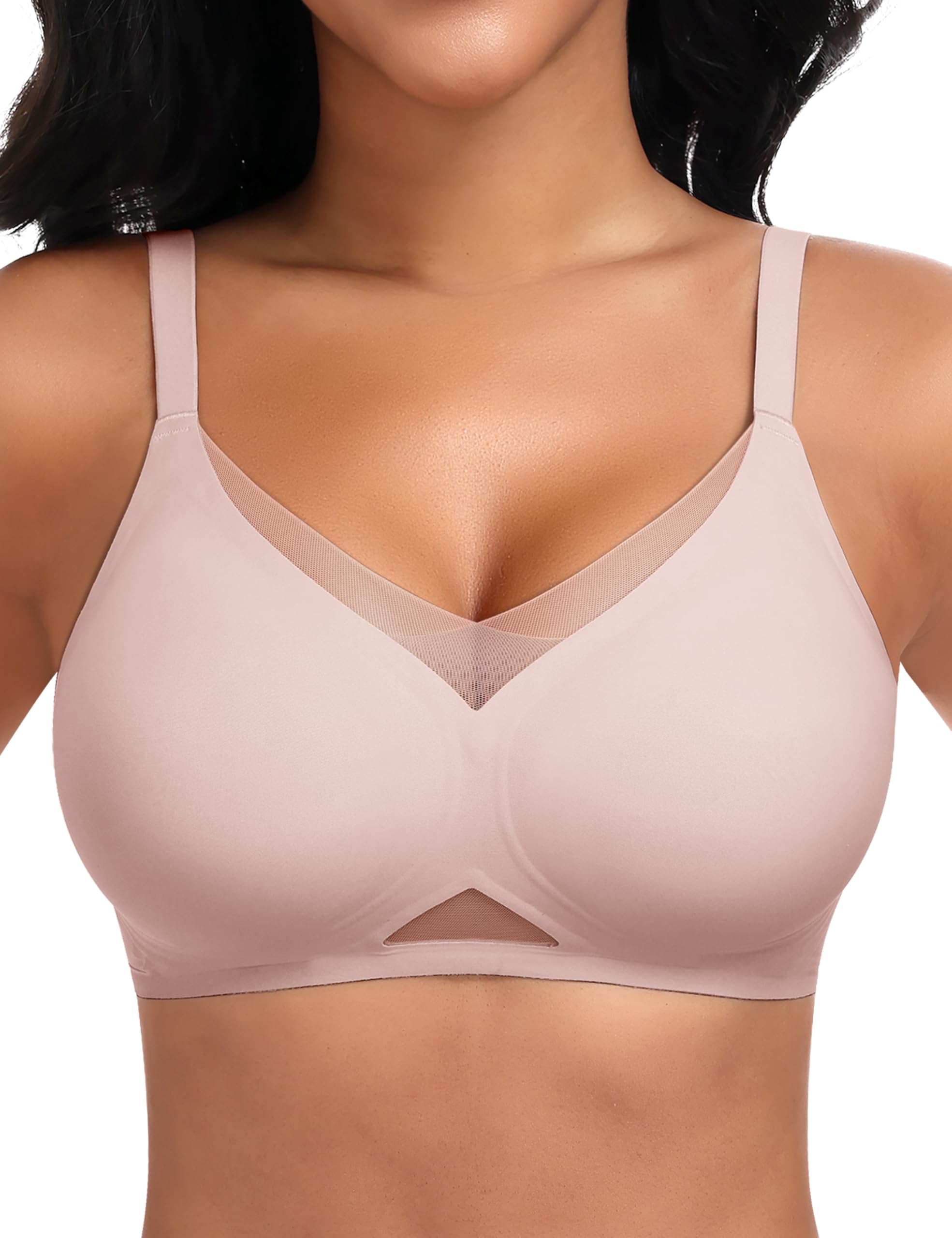 Ganado Soutien Gorge sans Armature Femme Brassière Dentelle Col en V Brassiere Classiques Push up Bralette sans Coutures