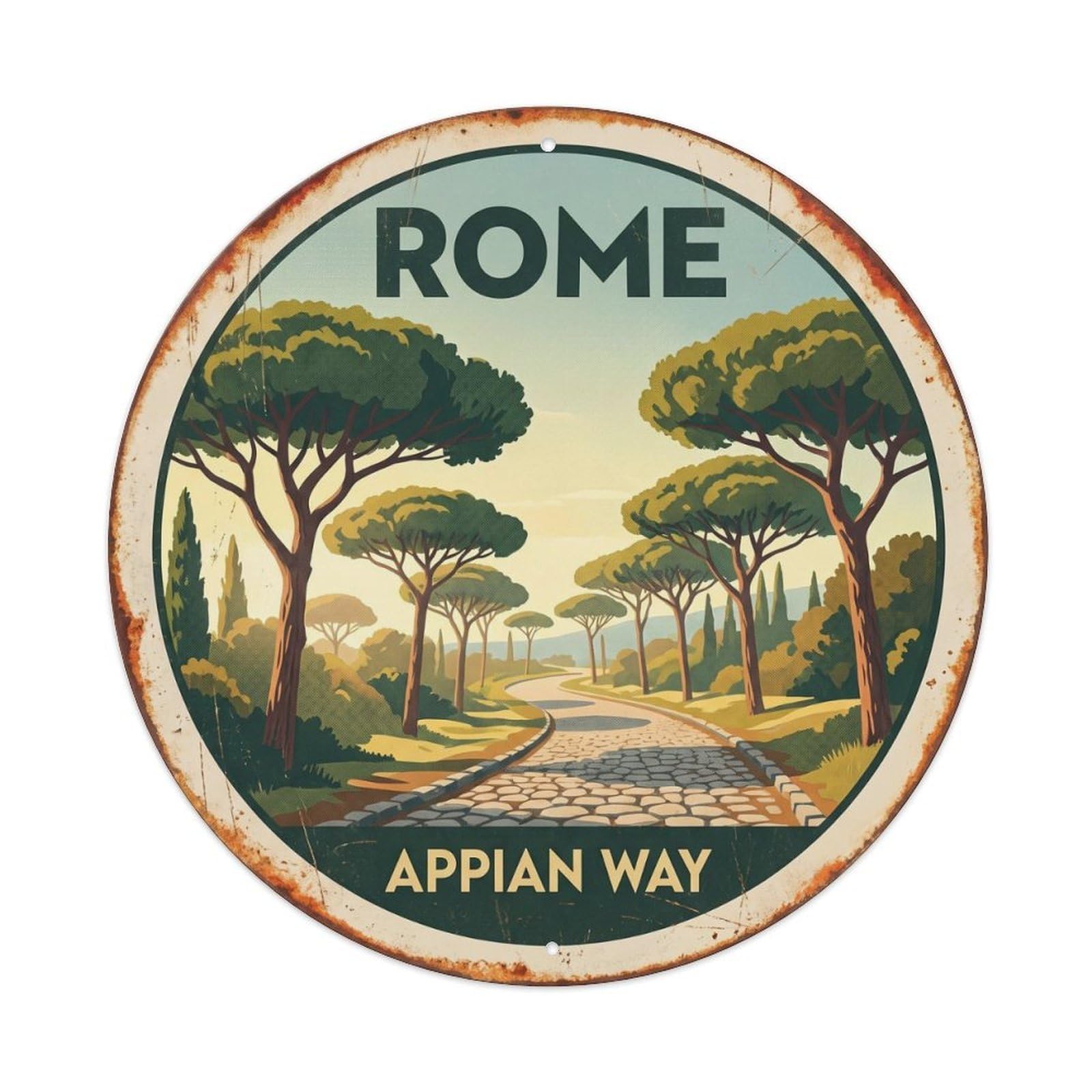 Appian Way Nature Rome Italy City Landmark Travel Metal Tin Sign