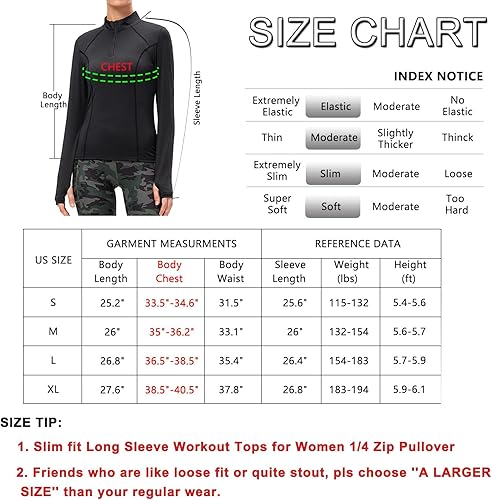 Miniatura 4 de Camiseta deportiva ligera de manga larga con cremallera de 14 para mujer, de secado rápido, con agujero para el pulgar, ajuste entallado