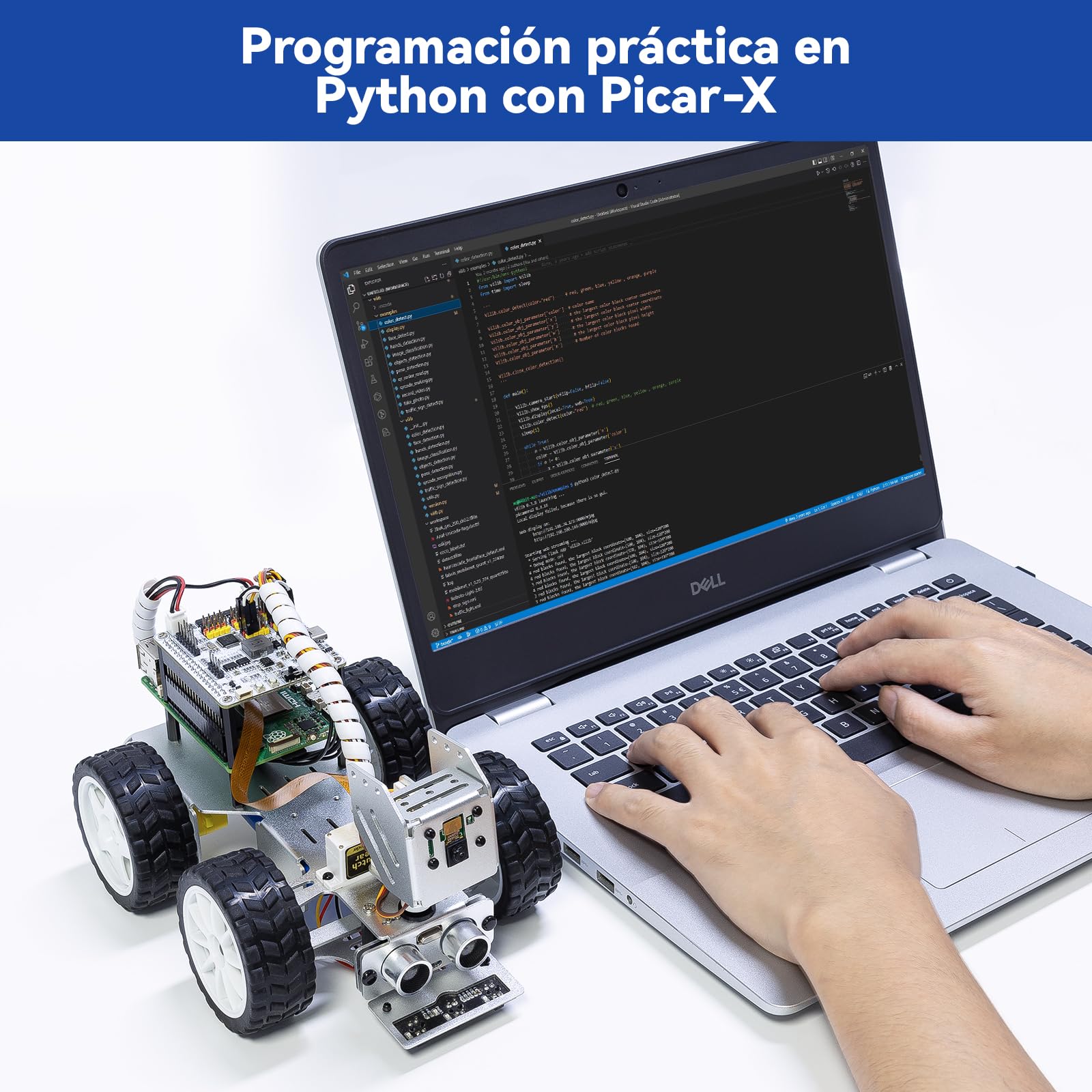 SunFounder Picar-X Kit de Coche Robot con IA para Raspberry Pi 5/4/3B+/Zero 2W, Openclaw LLM ChatGPT/Gemini/Grok, reconocimiento de Voz y vídeo, Python, Scratch, cámara (Raspberry Pi no Incluido)