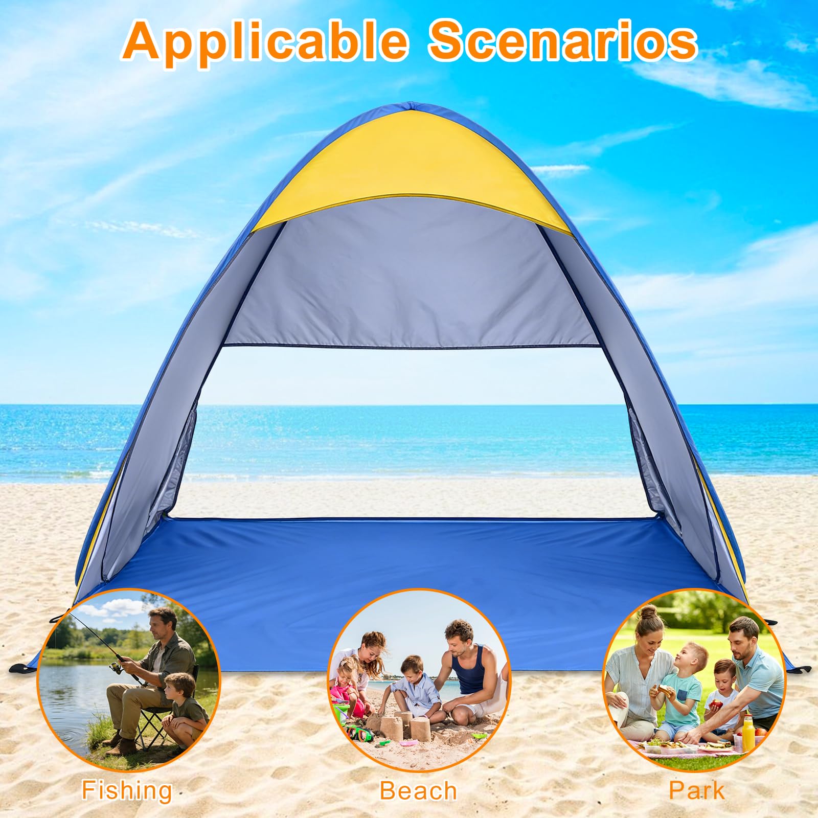Tenda da Spiaggia Pop Up con Protezione UV 50+, Tenda Ombreggiante Leggera Antivento e Antisabbia per 2-3 Persone, Ideale per Vacanze in Famiglia, Pieghevole con Custodia da Trasporto - Blu