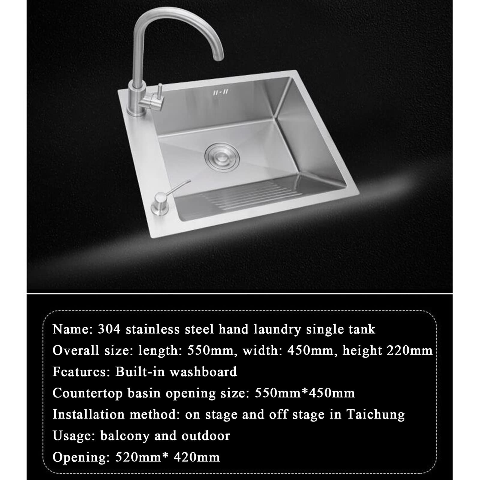 Fregaderos, Fregadero de Cocina Balcón Fregadero de Acero Inoxidable Fregadero Manual con Tabla de Lavar Fregadero Individual Fregadero de Lavandería Fregadero Multifuncional Engrosado/Plata1/