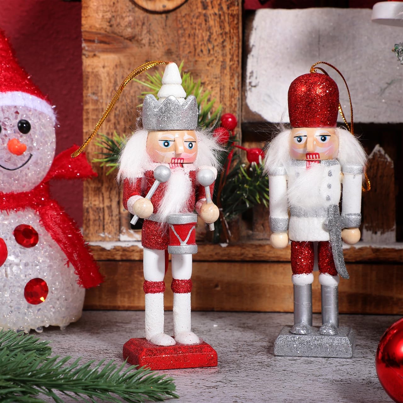 Cabilock 10Pcs Christmas Nutcracker Ornaments Wooden Nutcracker Hanging Decorations Christmas Soldier Pendant Figures for Xmas Tree Table Decor Holiday Party Supplies, 5 Inch