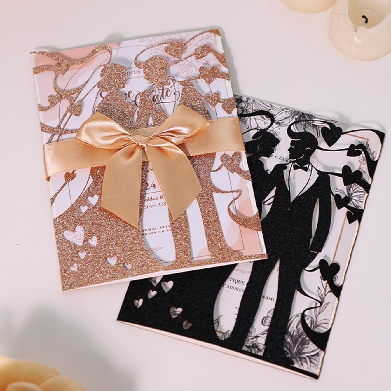 25PCS Laser Cut Invitation Pocket, 5 x 7 Laser Cut Gate Invitation for Wedding Bridal Shower Quinceanera Invite with Envelope,No Insert (Black Newcomer)