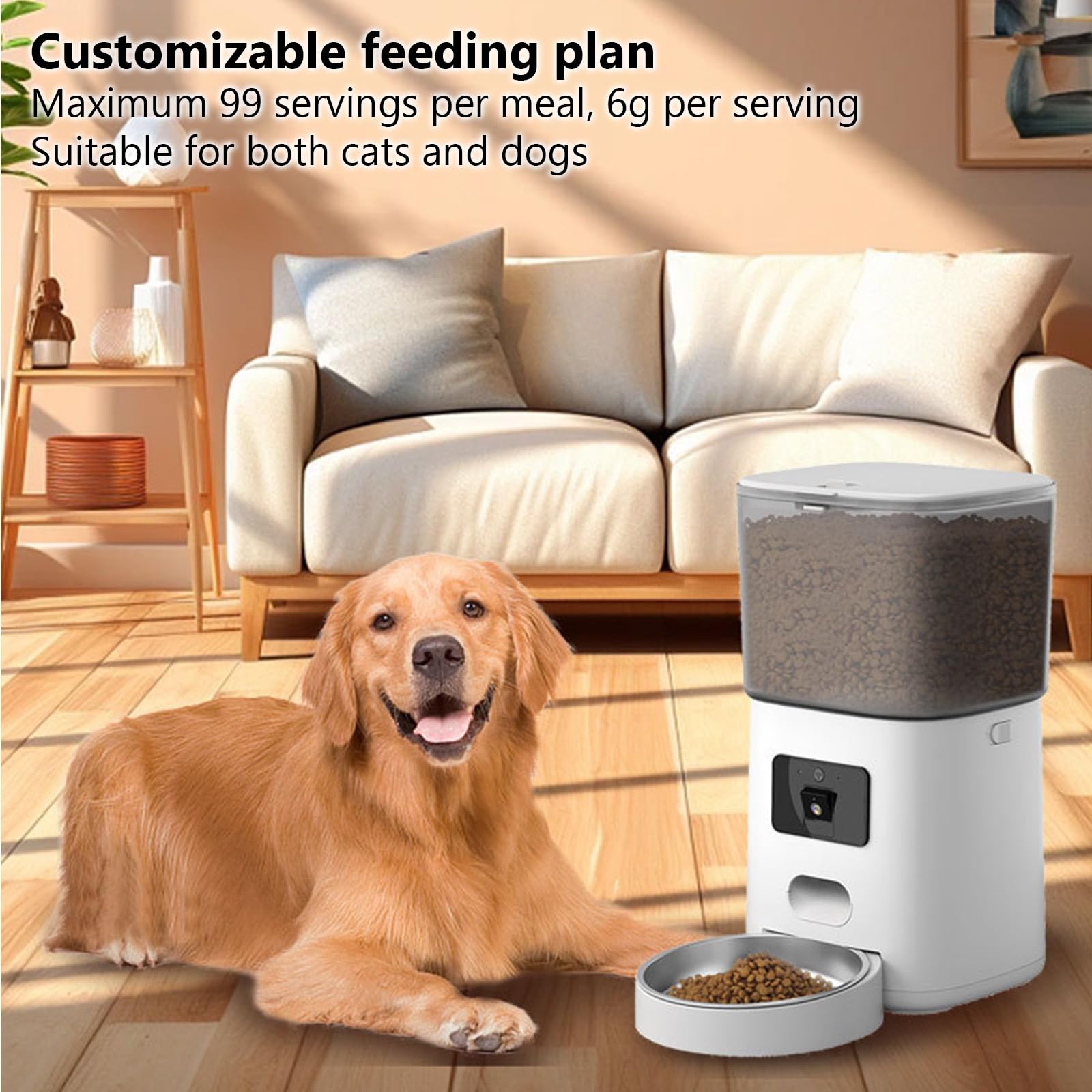 6L Distributore Automatico Cibo Gatti con Telecamera, 5G/2.4G WiFi Dispenser Cibo Gatti Collegare App, Doppia Alimentazione, 1-12 Pasti al Giorno, Ciotola in Acciaio Inox 304