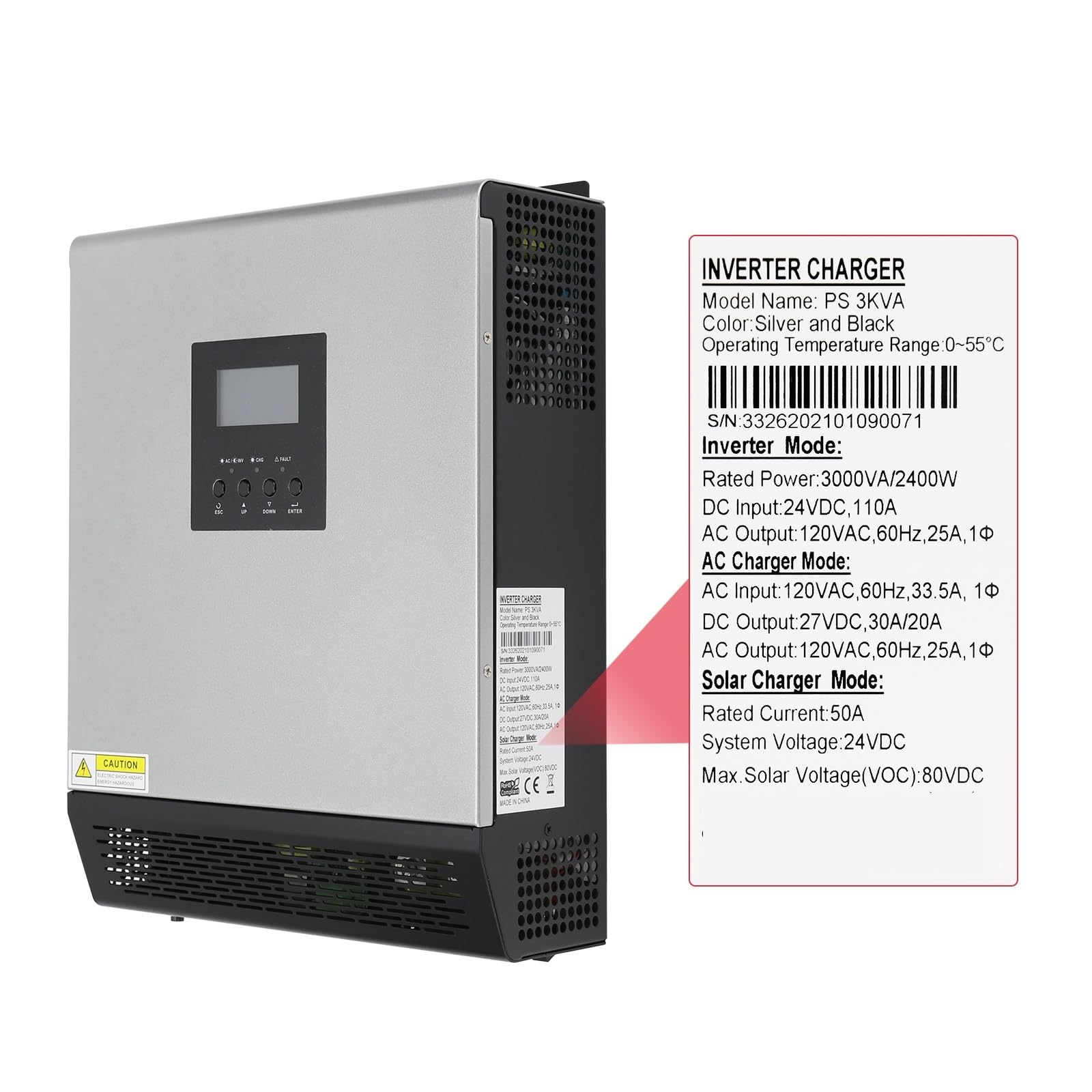 Inversor Solar híbrido de 24 V, inversor Onda sinusoidal Pura, 2400 W, nerador Panel portátil Acampar al Aire Libre