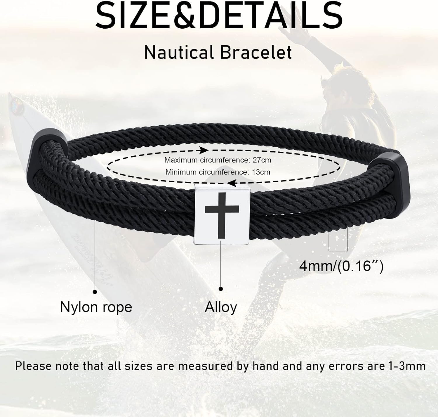 TempBeau Braided Men Rope Cross Bracelet - Adjustable Tree of Life Cord Surfing Bracelet, Handmade Nautical Navy Marine String Bracelet with Metal Knot, Easter Women Bracelets Gifts - Image 5