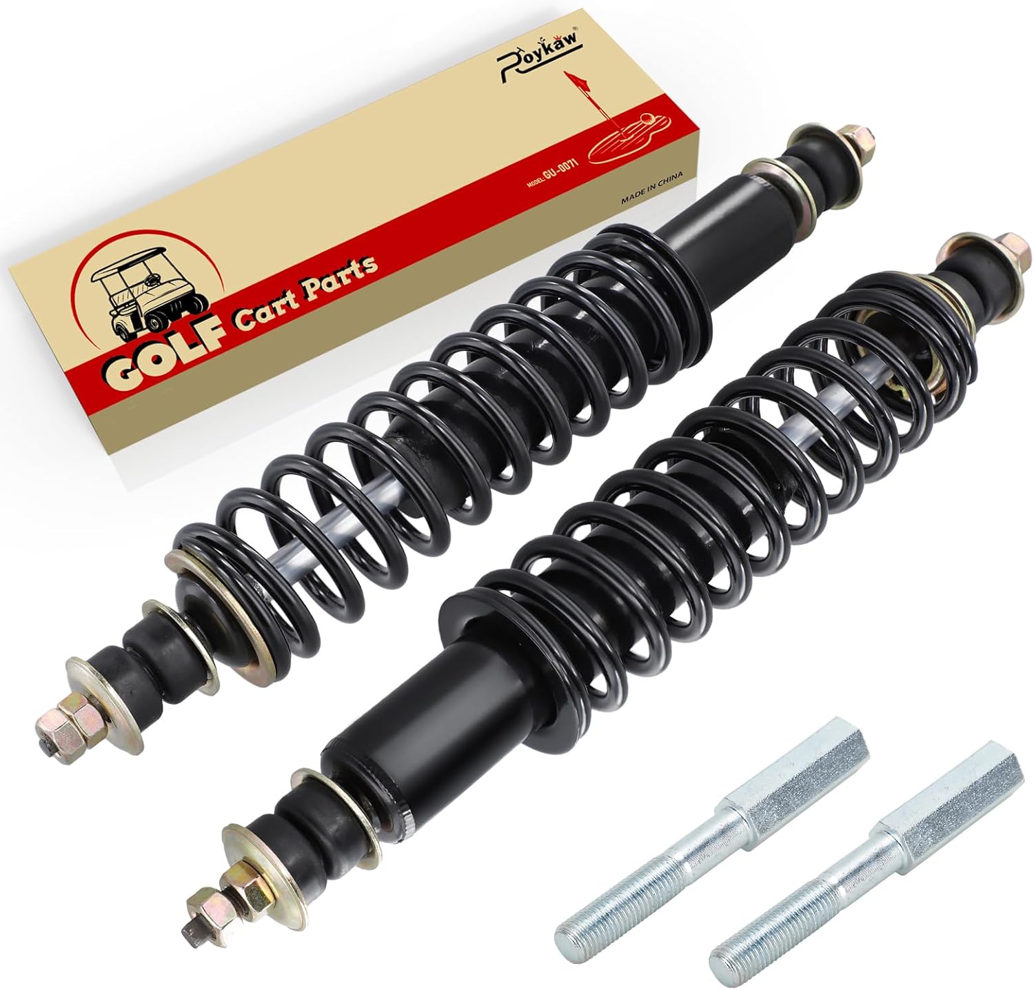 Roykaw Golf Cart Front/Rear Shock Absorber Kit Heavy Duty Coil Over Shocks Compatible with EZGO TXT/Medalist 1994-up Gas & Electric Models, 2 Packs, OEM# 70928-G01, 76418-G01, 70630-G01