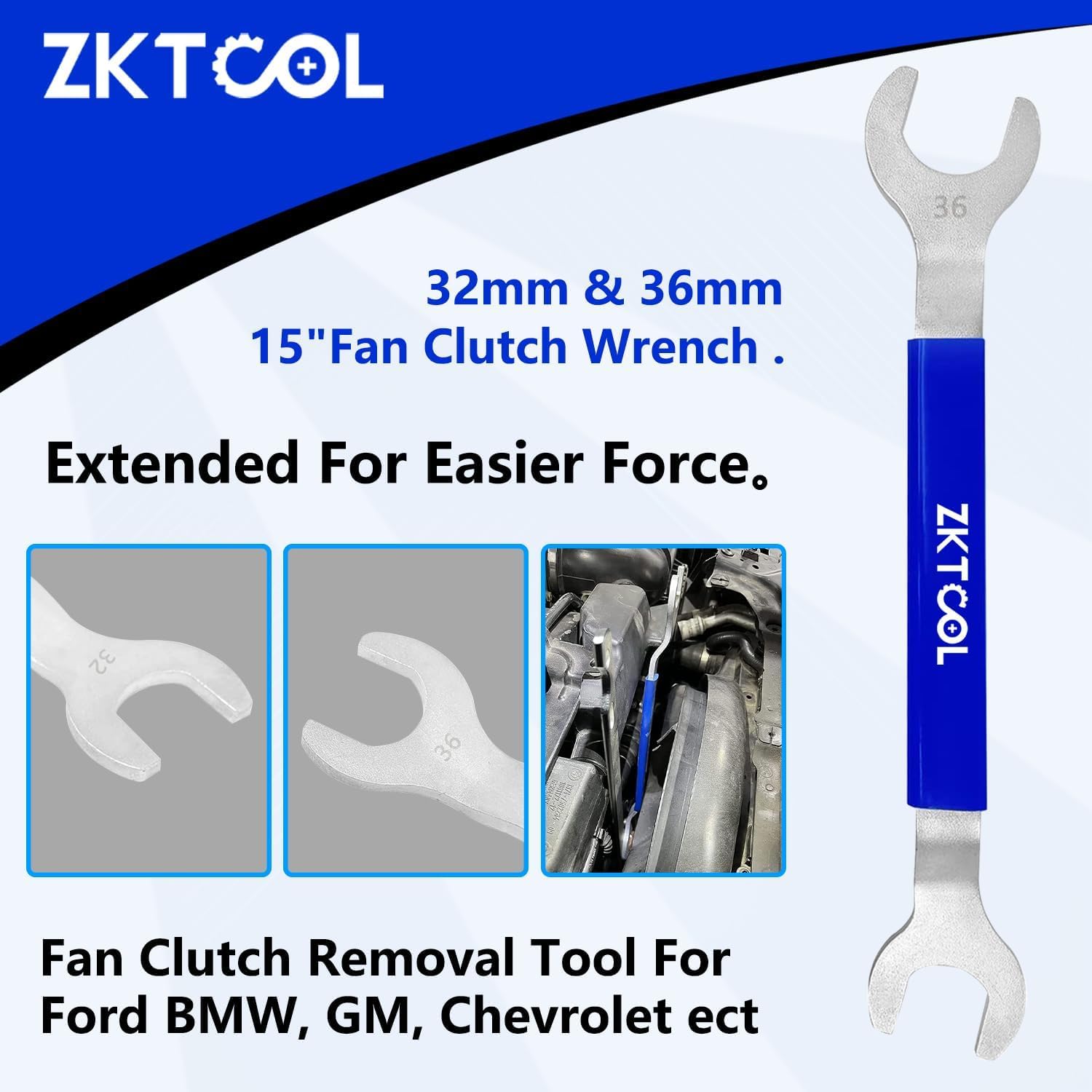 ZKTOOL 32mm e 36mm Set Chiavi Frizione Ventola Compatibile BMW Ford GM Chevrolet