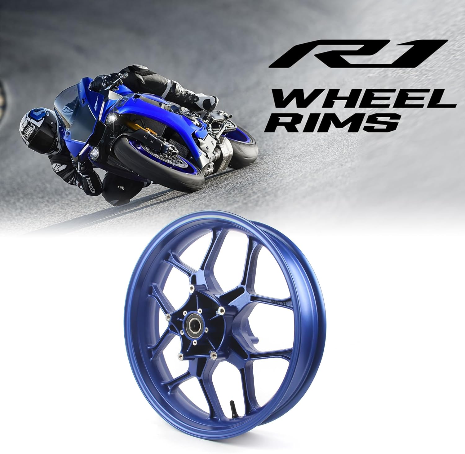 Blue Front Wheel Rim Compatible with Yamaha YZF R1 2015-2022 ABS include, Bearing included, Motorcycle Replacement Accessories Parts