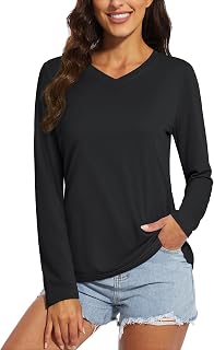 SPF Shirts for Women Long Sleeve Workout Tops V-Neck UPF 50+ UV Sun Shirt Quick Dry Performance Tees Swim Tops