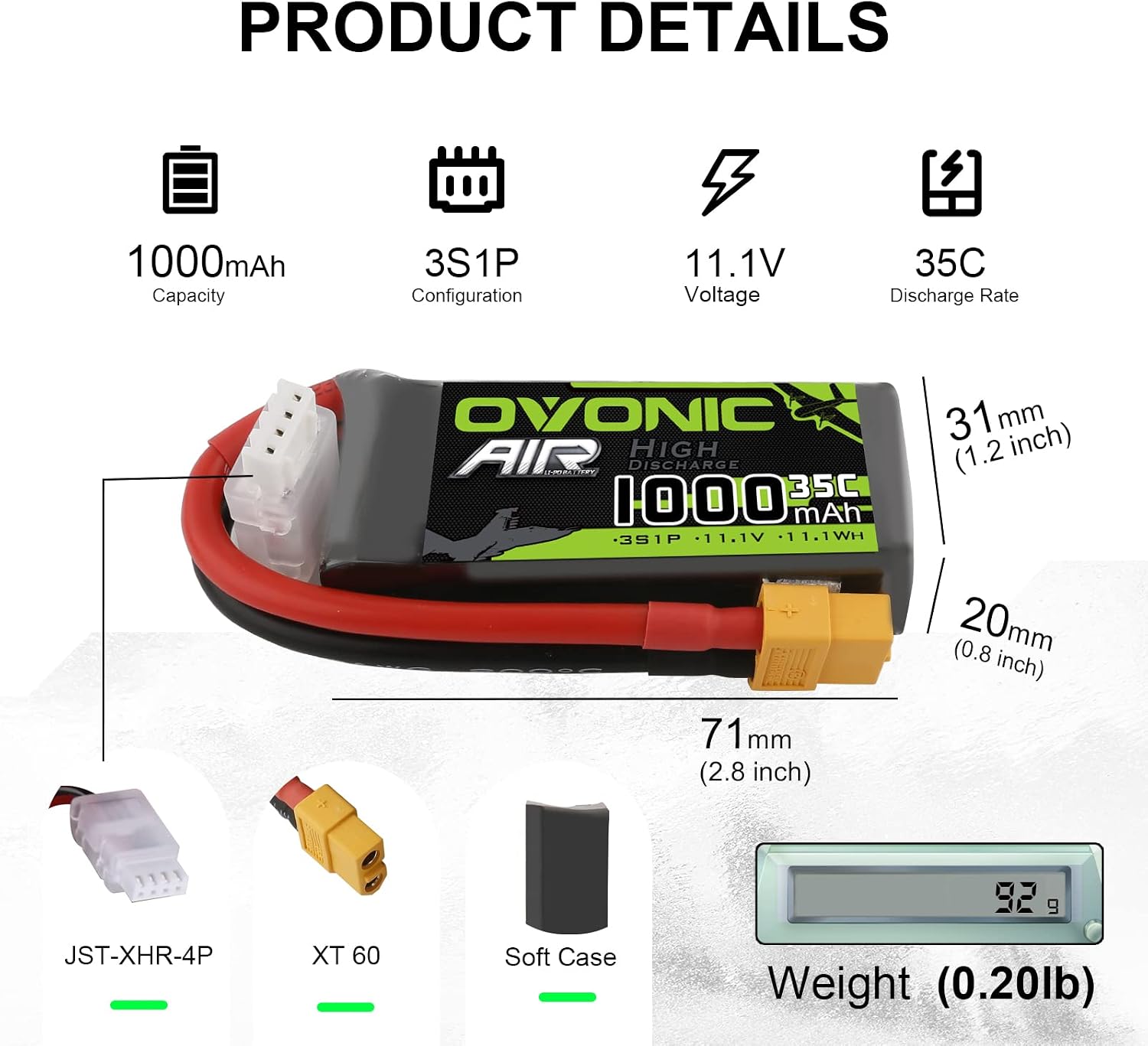 Tech Deals 🔥 Ovonic 3S Lipo Battery 35C 1000mAh 11.1V Lipo Battery with XT60 Connector for RC Airplane Helicopter Quadcopter FPV Racing Drone 🔥 Hot Deals Ovonic 3S Lipo Battery 35C 1000mAh 11.1V Lipo Battery with XT60 Connector for RC Airplane Helicopter Quadcopter FPV Racing Drone