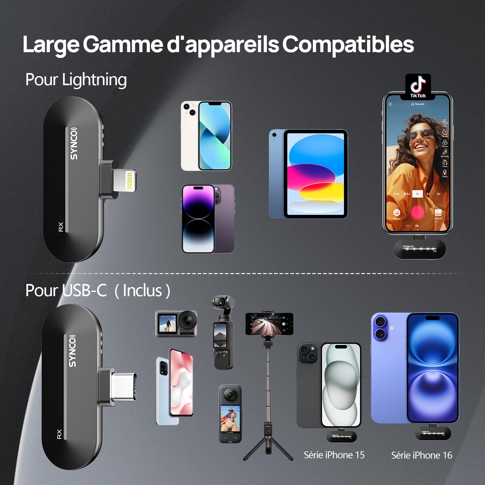 SYNCO Micro Cravate sans Fil pour iPhone 17/16/15/Samsung, P2ST Microphone Lavalier avec Étui de Chargement USB C, Mini Micro pour Tiktok, Youtube, Streaming, Vlog