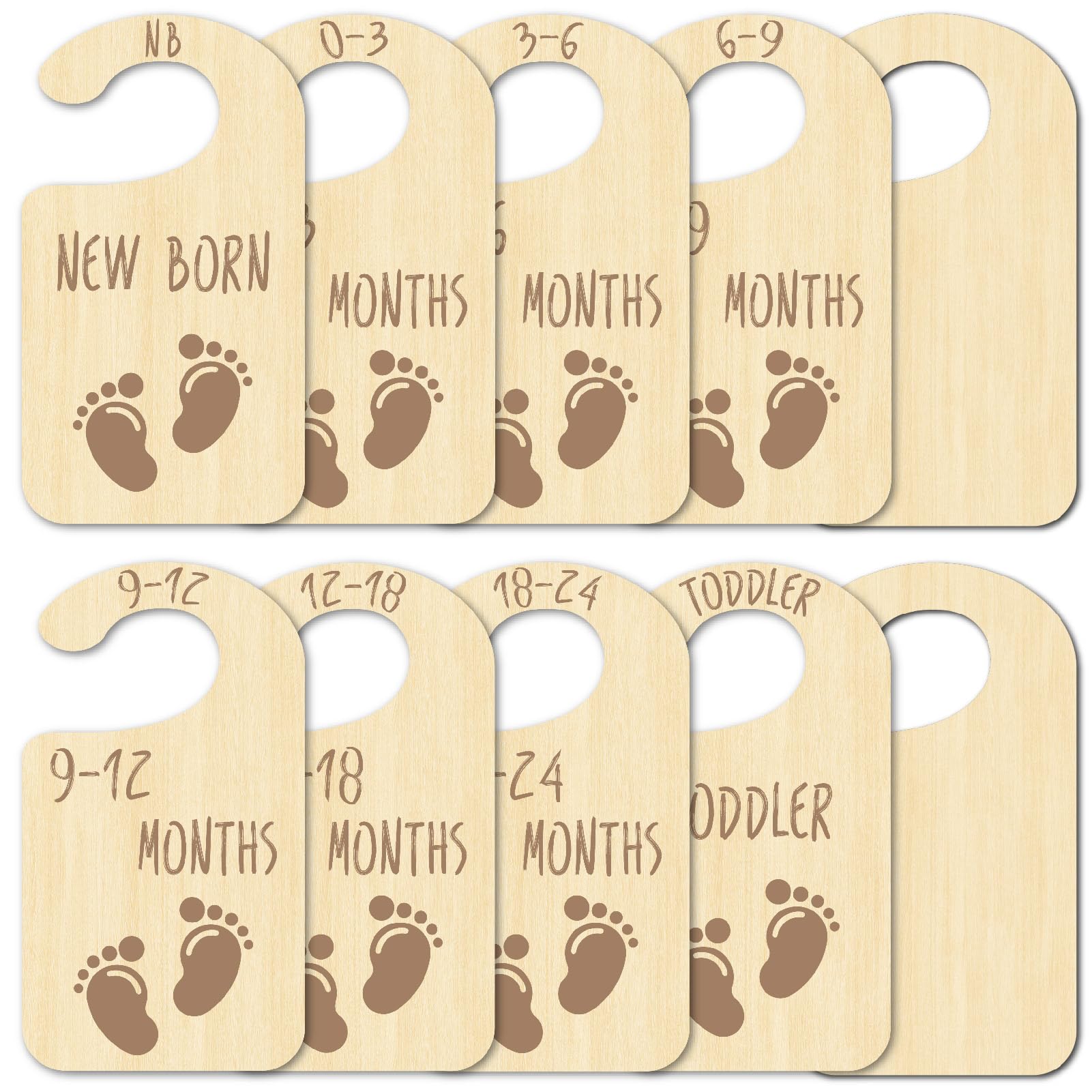CRASPIRE 10Pcs Footprint Wood Wardrobe Dividers Nursery Decor from Newborn to 36 Month Closet Yellow Organizers Hanger Seperaters Nursery Wardrobe Hangers Divider for Shower