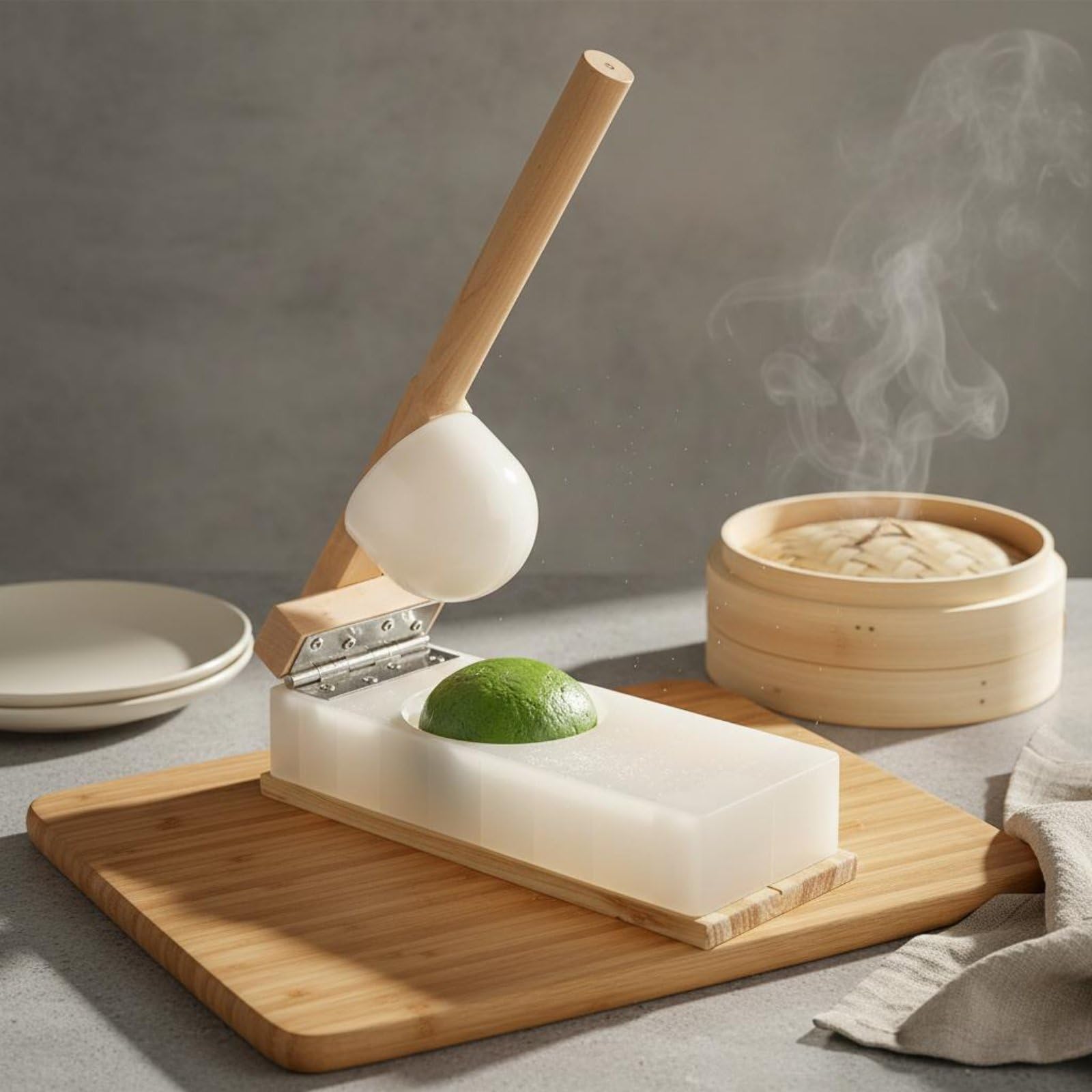 Gralara Teigpresse Holz Teigformer Teigroller Teigstampfer Manuelles Küchentool für Gleichmäßige Teigscheiben für Dumplings Reisspeisen Haushaltsküche, 95x45mm Kunststoff L