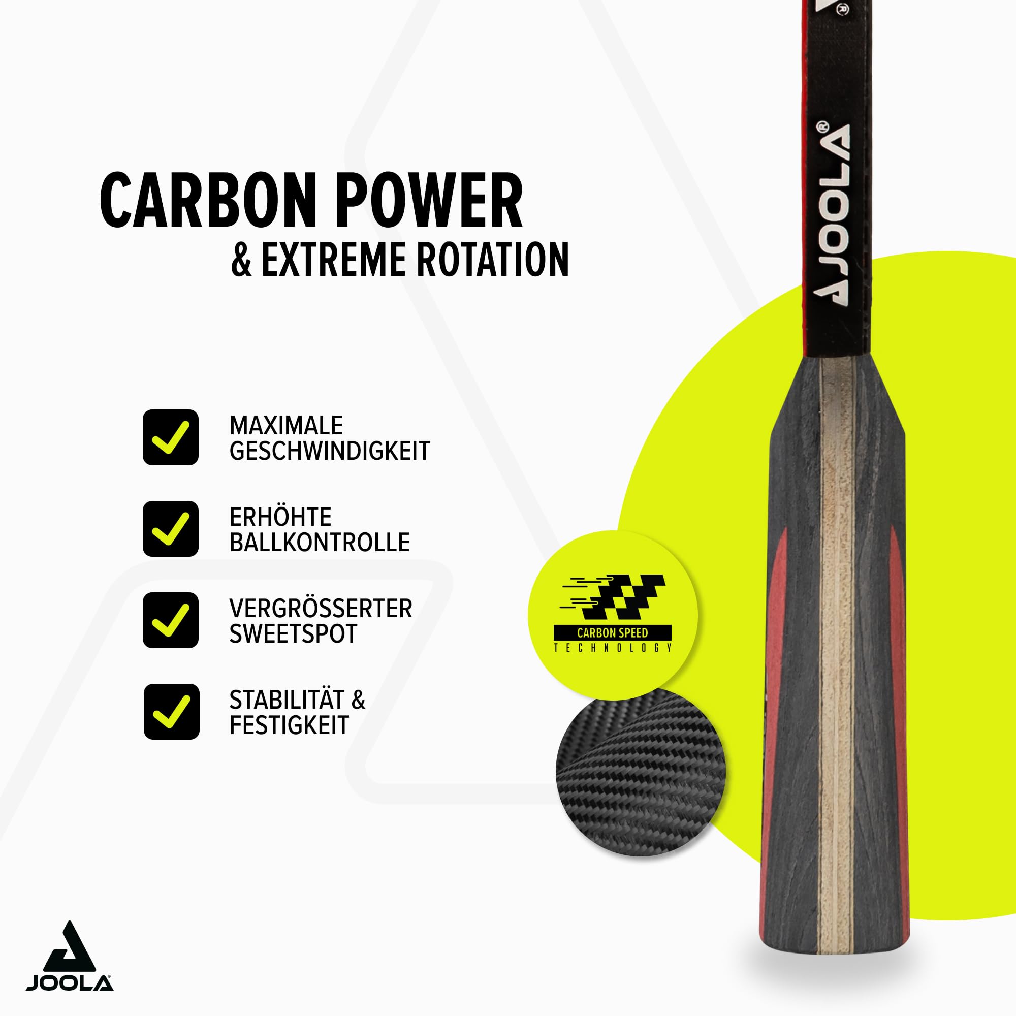 JOOLA Tischtennisschläger CARBON CONTROL für fortgeschrittene Spieler, Tischtennisset CARBON SPEED, inklusive Premium Tischtennisbälle 40+ mm, Tischtennishülle