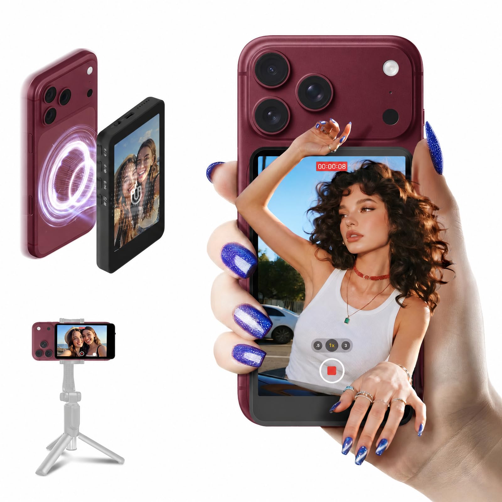 SYNCO Wireless Selfie Monitor for iPhone 7-18, Vlog Screen Mirroring, Black