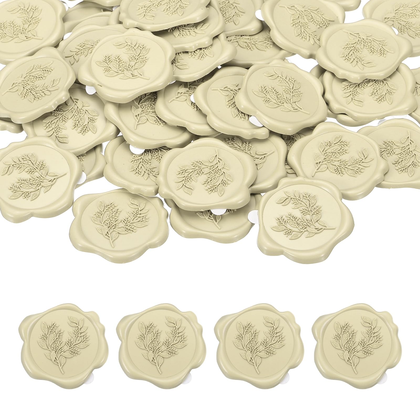 PATIKIL 50Pcs Eucalyptus Leaf Wax Seal Stickers, Plant Embossed Self Adhesive Backed Envelopes Seal Sticker Accessories for Wedding Invitation Letter Birthday Party Gift, Grey White