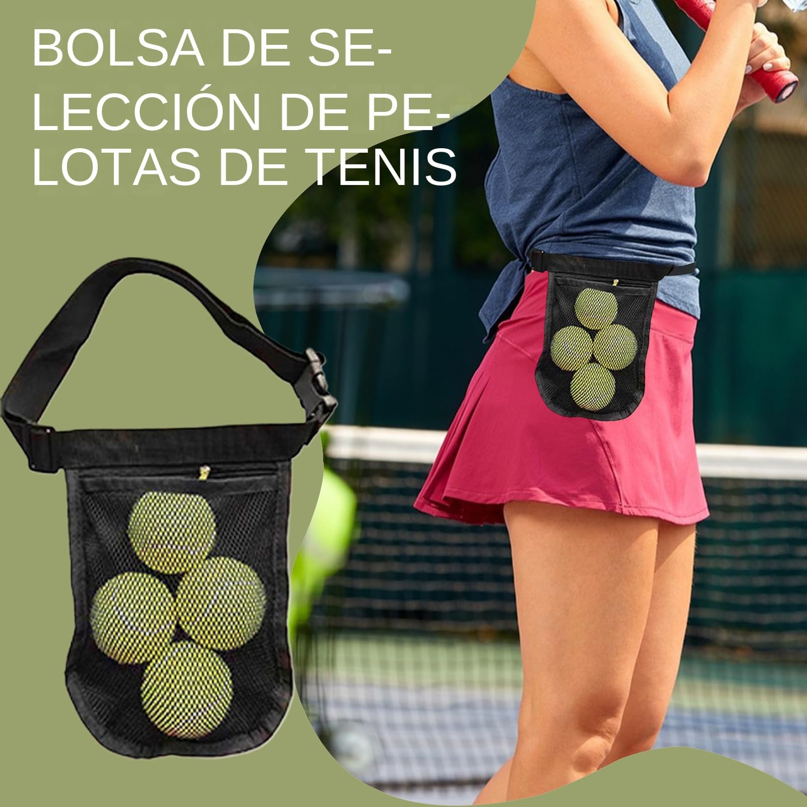 Sujetador con Banda para Pelotas De Tenis | Bolsa De Recogida para Pelotas De Tenis De Mesa | Riñonera Portátil para Padbol para Hombres Y Mujeres