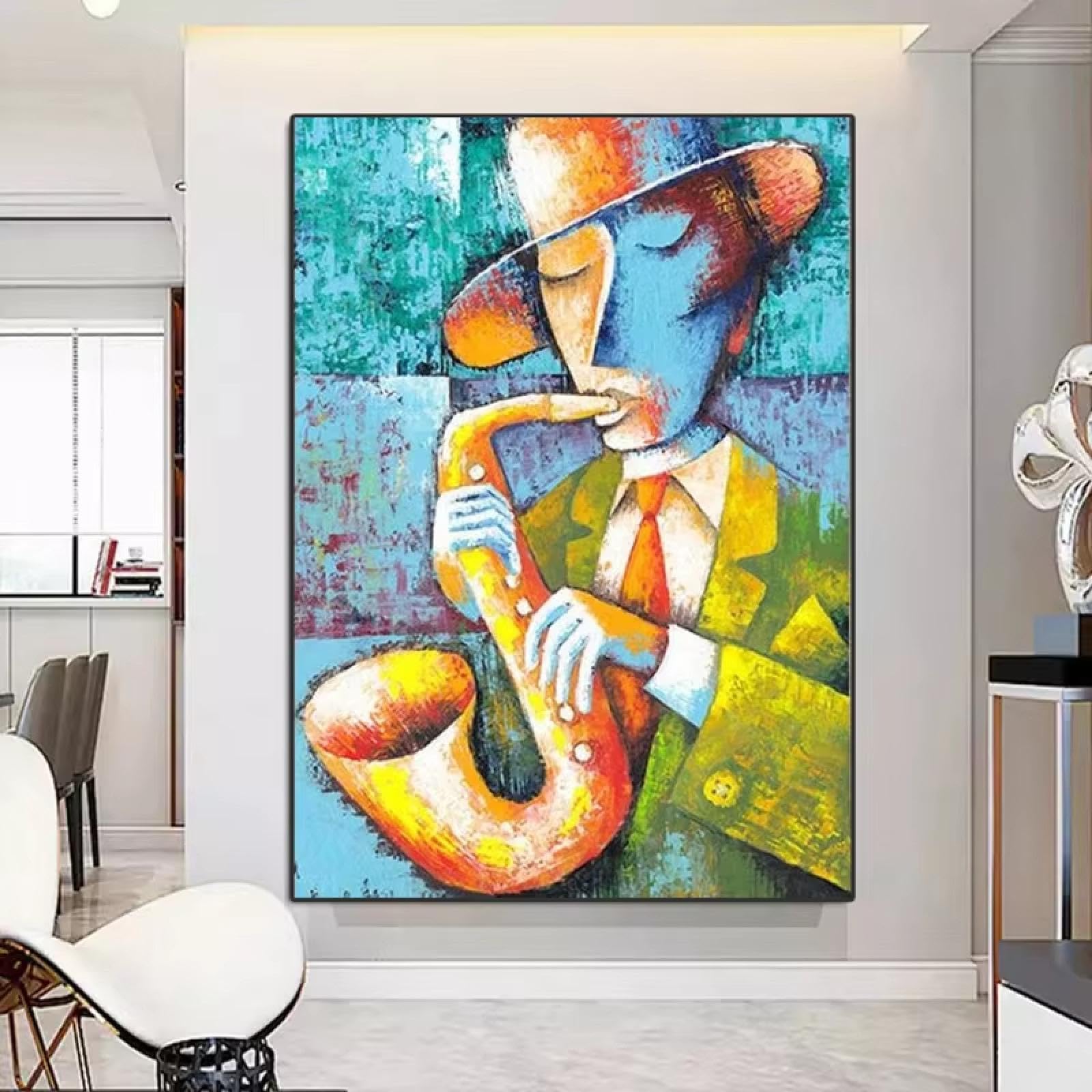 DFZEWKI Picasso famoso dipinto su tela, poster, stampe, ritratto, arte murale, suona uno strumento musicale, decorazione da parete per soggiorno, 70x90 cm (26x35 pollici) x3 senza cornice
