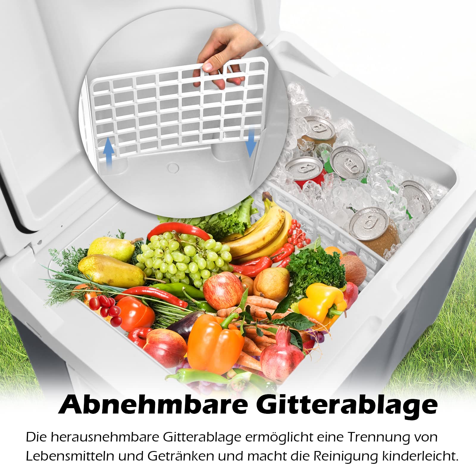 UISEBRT 48 Liter Kühlbox mit Rollen Tragbare Mini-Kühlschrank 12V 220V Thermo-Elektrisch Kühl- und Warmhaltefunktion ECO-Modus für Auto Boot Camping Grau