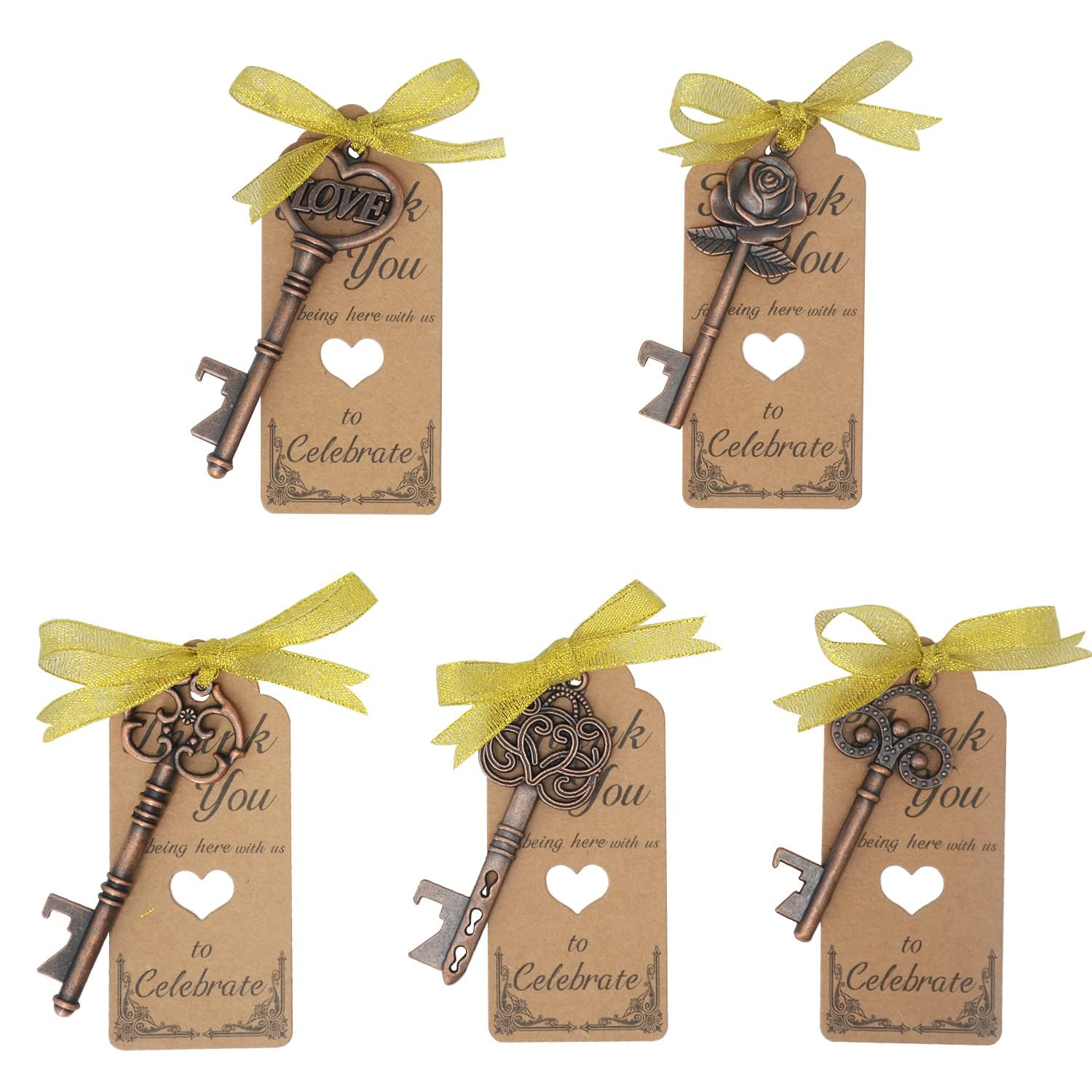 100 Stück Vintage Schlüssel Flaschenöffner Hochzeit Party Geschenk Set mit Danke Karten für Gäste, Tischdeko, Taufe, Geburtstag, Kommunion, Hochzeitsgeschenk und Gastgeschenke Zubehör (Antikes Kupfer)