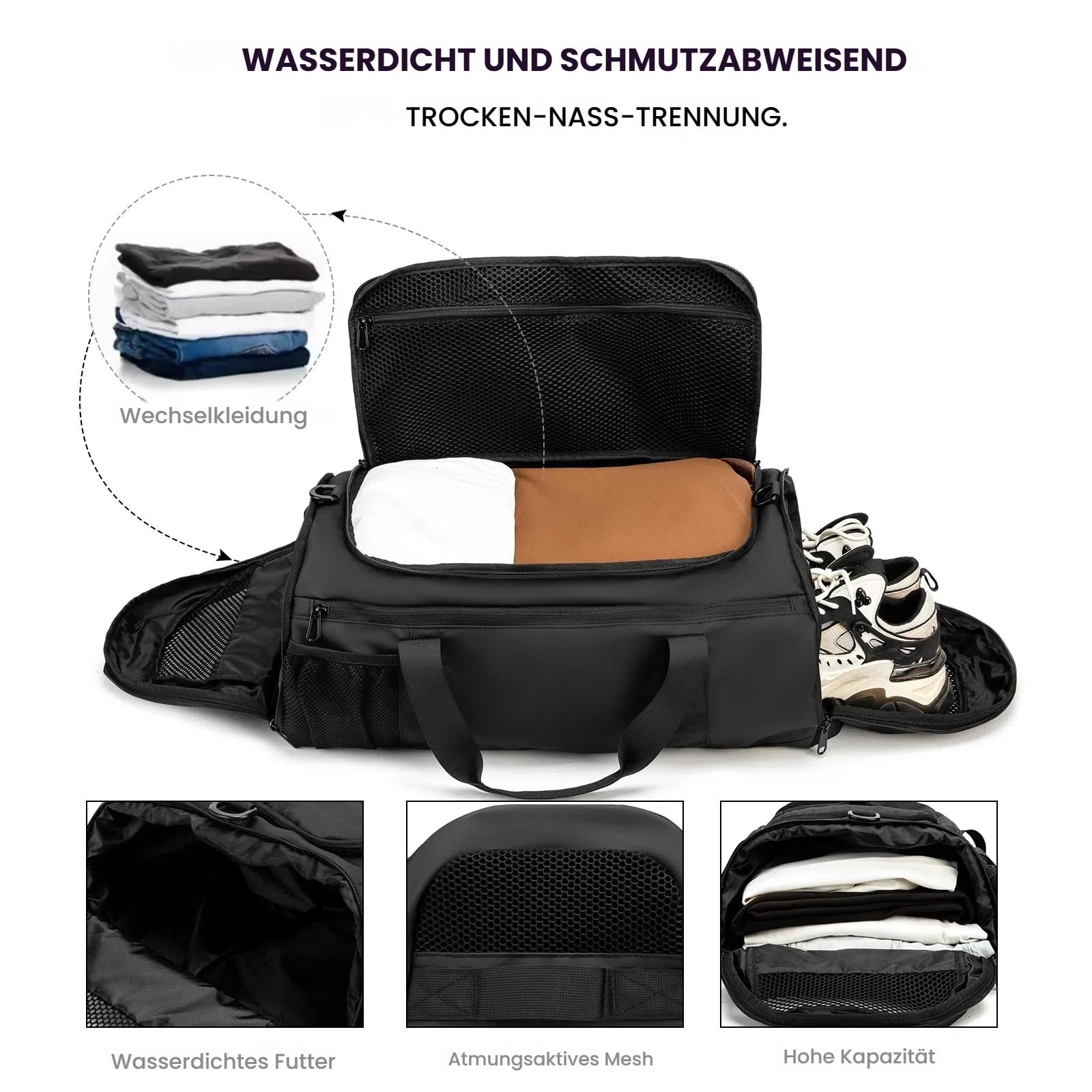 Royafair Sports Bag Men & Women - Expandable Travel Bag with Shoe Compartment & Wet Compartment, Portable Backpack for Fitness and Travel, Training Bag, Gym Bag