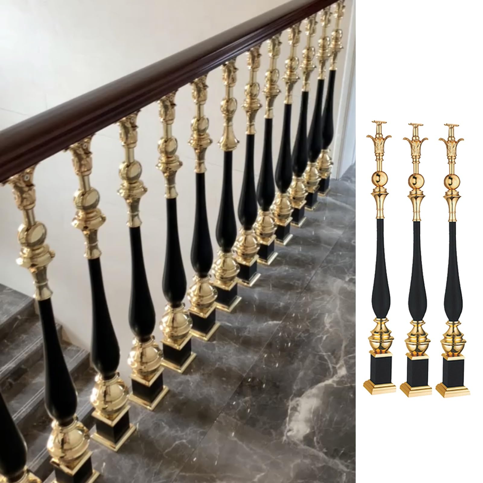 GLDYTVF Stair Balusters Deck Baluster Spindle Stair Handrails, Elegant Metal Balusters with Connectors and Screws, Interior Staircase Banister Replacement(Color:3 Packs,Size:90cm(35 3/8"))