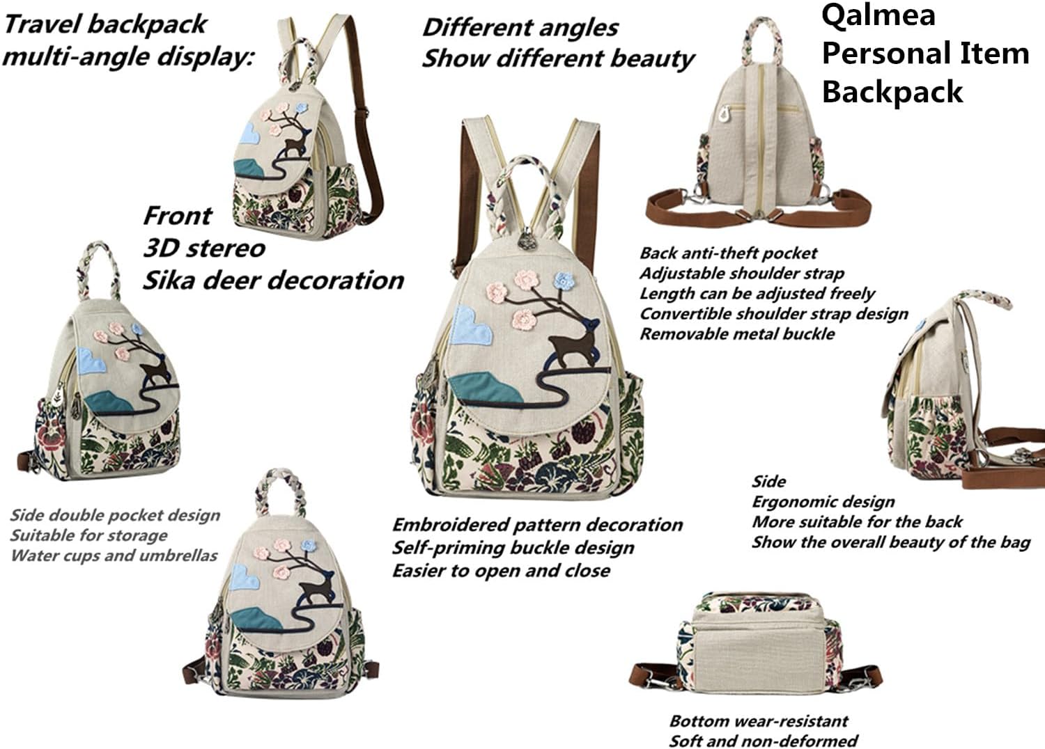 Trendy Backpack, Nature Inspired Boho Sling Bag Deer in Forest Backpack Purse - Image 2