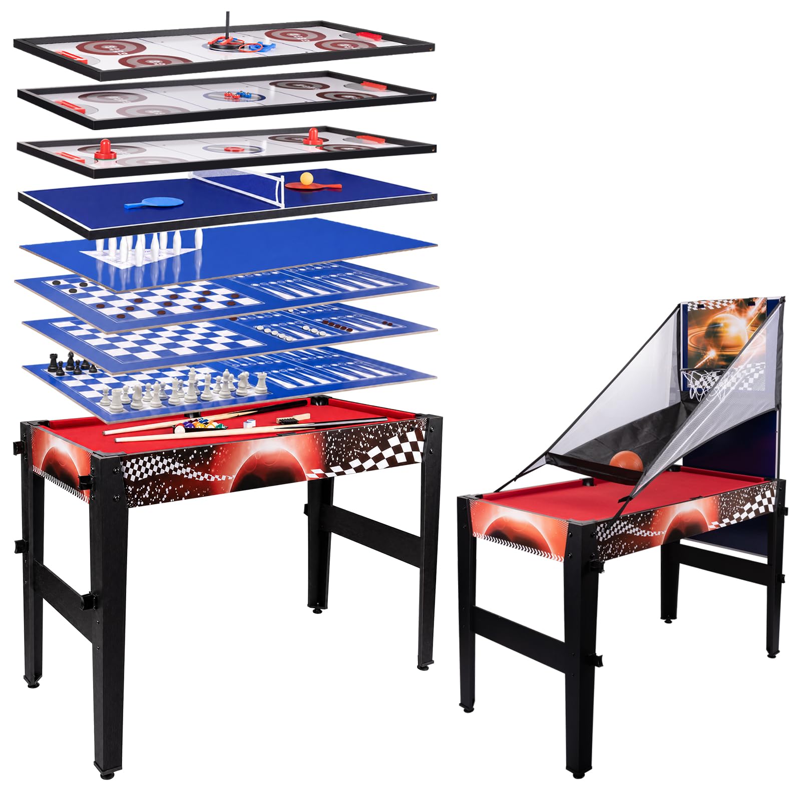 Mesa multijuego plegable 14 en 1, Billar, Ping Pong, Hockey, Baloncesto, 1,2 m