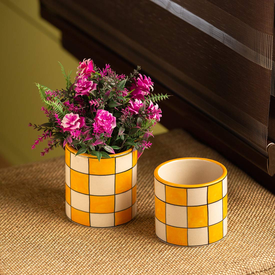 ExclusiveLane Shatranj Checkered Handpainted Ceramic Planters Pots (Set of 2) - Garden Decoration Items Outdoor For Balcony Decoration Items Outdoor Flower Pots For Home Decoration Ceramic Flower Pots (B08Y8HVFST) Amazon Price History, Amazon Price Tracker